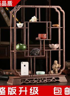 鸡木23638翅台式式博古架紫砂茶壶架子 红木新中木古董置物架实展