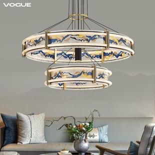 【】新中青式全铜客厅吊灯国风别墅圆形高级感珐jx-978瑯泰彩中饭