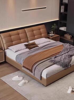 意式888轻高双奢真皮床现代简约端大气人主卧软室大床1米8包储物
