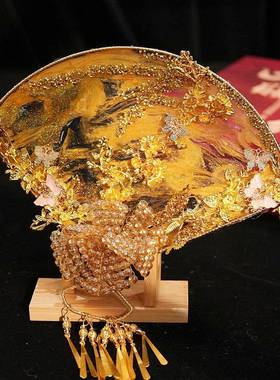 色式团扇新娘结婚材料包禾喜扇手BUP工高级新中婚礼金秀重工