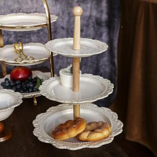 法式多层陶瓷水果托盘浮雕高脚盘冷餐歇下午茶点茶心架YDH点零食