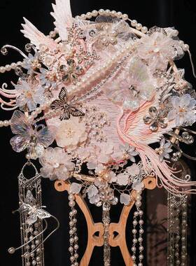 禾团扇di送y料包中材式婚礼双面重工结婚喜PYY扇闺蜜出嫁秀服遮面