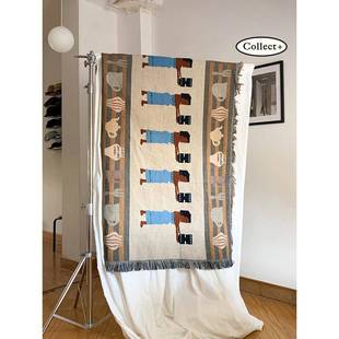 2布盖挂毯毯毛壁边 中古风针织可爱小子桌布餐垫沙发巾装 饰2025