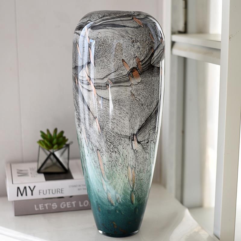 样现代轻奢水墨器画琉璃花瓶艺术摆件关餐桌装饰客厅玄插花花URJ