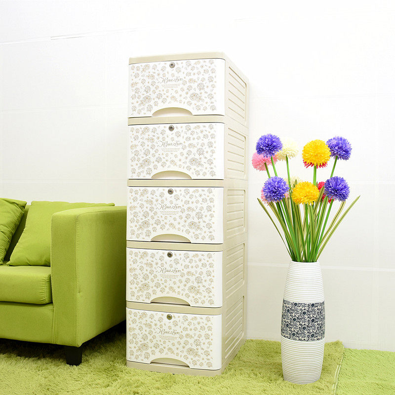 加厚带锁抽屉式收纳柜宝宝衣柜组装多层置物柜整理塑料储物柜