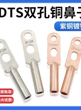 DTS双孔铜鼻子DT-16/r25/35/70/95平方国标紫铜镀锡接线端子铜线