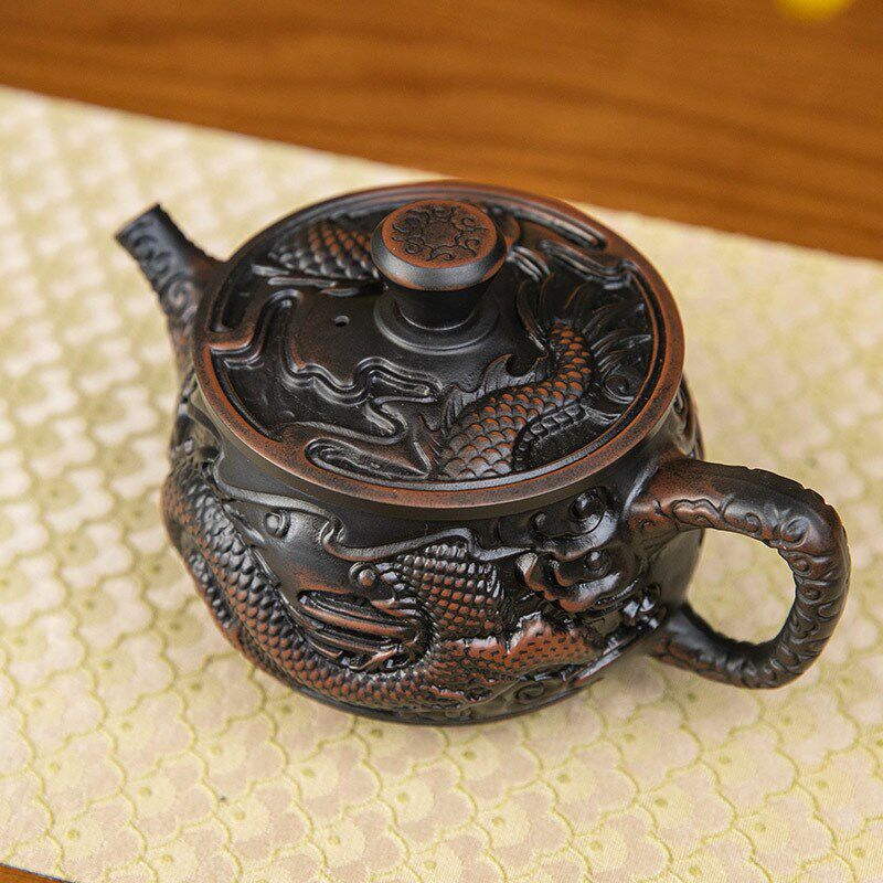 紫陶茶壶凤鸣壶旋转壶全手工龙行天下汉瓦泡茶紫砂壶功夫茶具套装