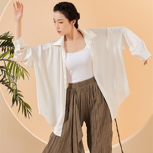 现代舞练功服男女舞蹈生宽松长袖衬衫个性跳舞垂感演出形体集训服