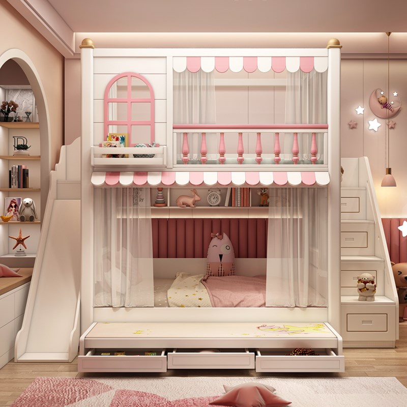 上下床女孩公主床双层床两层上下铺儿童床实木高低床木床母子双人
