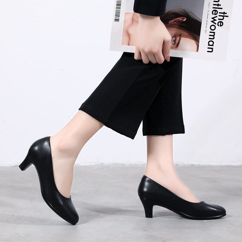 工作鞋女黑色软底工鞋职业鞋女夏皮鞋面试空姐鞋酒店平底单鞋