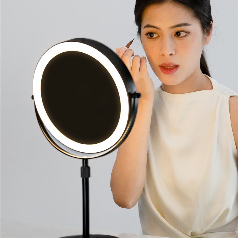 化妆镜桌面台式ljed带灯放大梳妆镜伸缩升降可调节高度双面高清镜