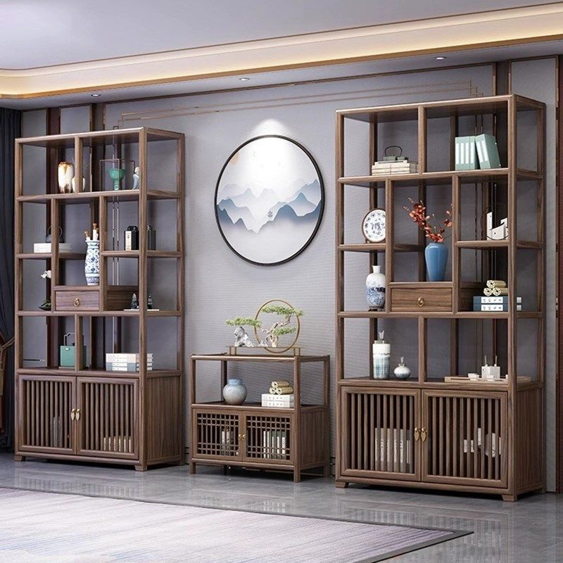 中式实木博古架现代简约多宝阁办公茶室置物架隔断胡桃木色玄关柜,住宅家具,多宝格/博古架,淘宝优惠券,粉丝福利购,淘宝优惠卷