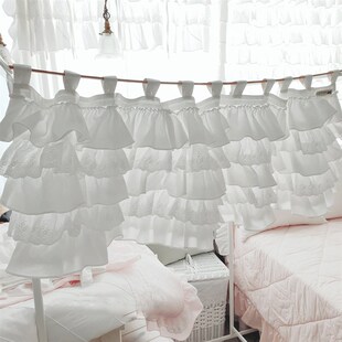 韩式厨房纯棉短j帘蕾丝半帘门帘纱帘窗帘遮挡帘窗户魔术贴免打孔