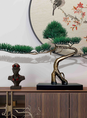 大型铁艺迎客松摆件酒店大厅样板房玄关过道桌面装饰金属松树雕塑