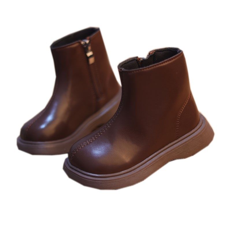 男童靴子秋冬短靴公主加绒女宝宝2-3-5-9岁洋气软底英伦风马丁靴6