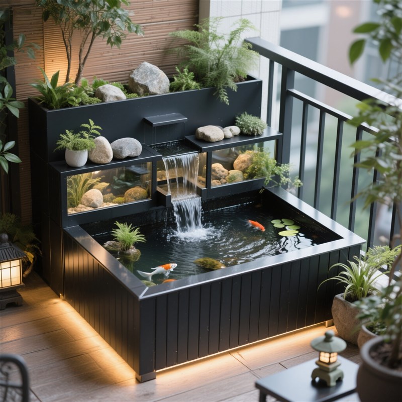 阳台流水不锈钢鱼池花箱水景瀑布喷泉户外露台阳台流水金属摆件