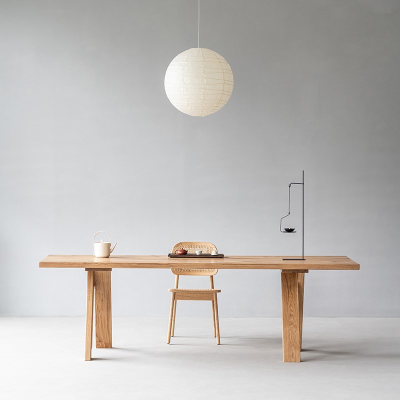 叁几 白橡木实木餐桌家用客厅大长书桌原木大板桌侘寂风茶桌