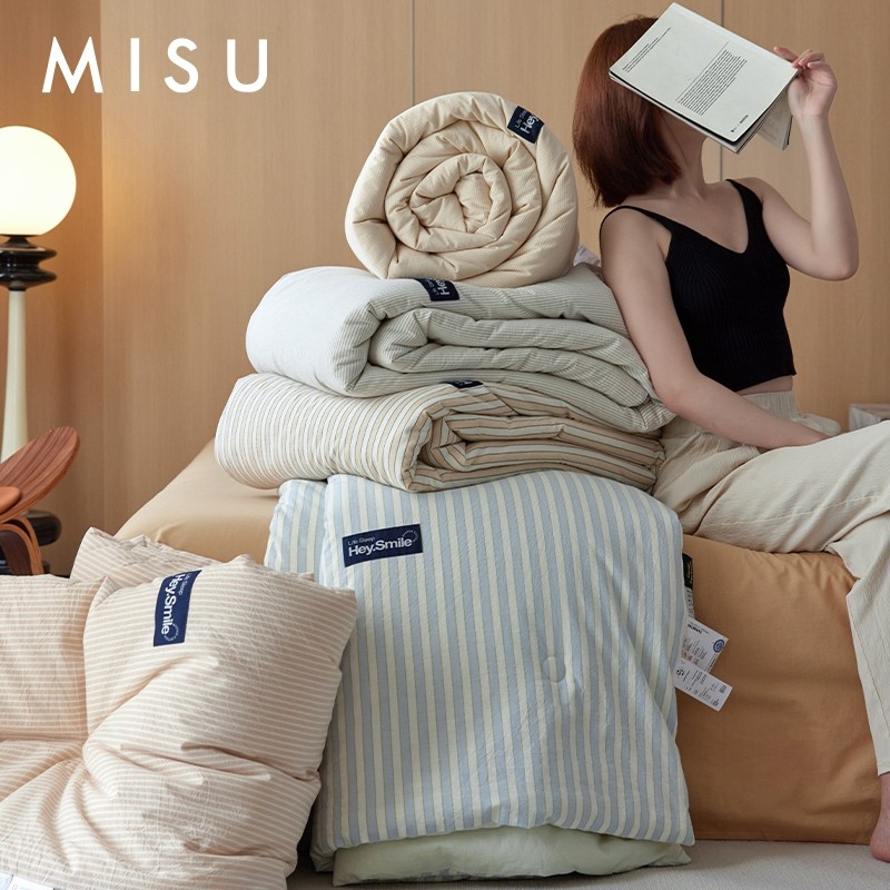 纯棉条纹水洗棉夏凉被四件套大豆被子春秋被四季用空调被单人双人