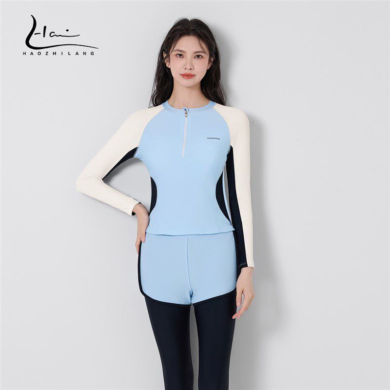 分体游泳衣女款长袖长裤新款防晒保守显瘦水母衣浮潜冲浪游泳装女