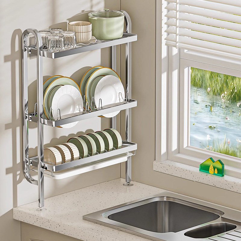 不锈钢台面沥水碗架厨房置物架放碗收纳层架2025新款挂壁窗台大容