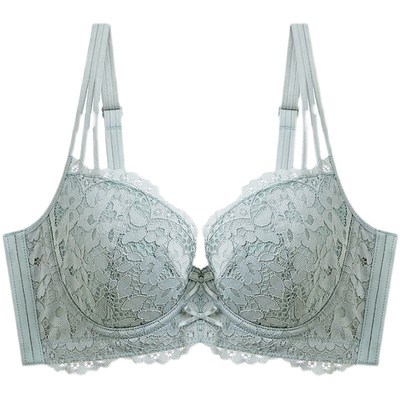 夏内衣女薄款大胸显小蕾丝软钢圈防下垂聚拢收副乳文胸法式三排扣