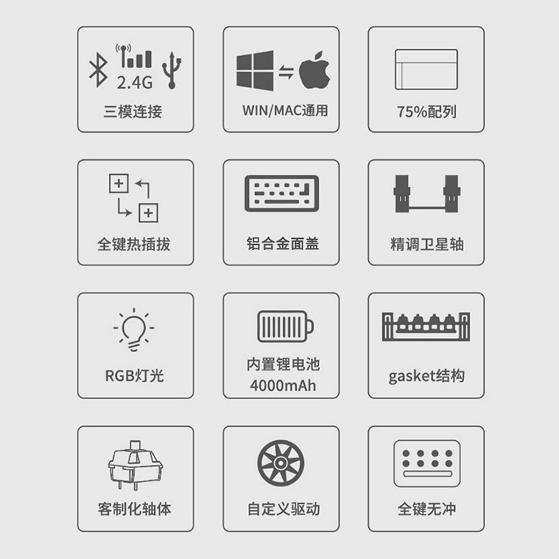 雷咖泽R75热插拔铝坨坨套件Gasket结构无线三模75%配列客制化键盘