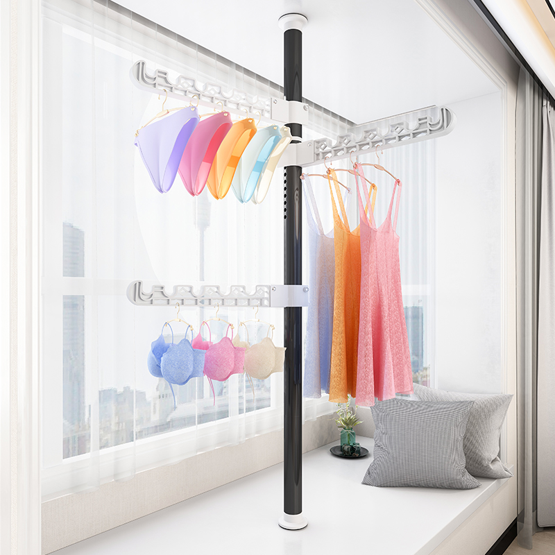 顶天立地晾衣架家用落地卧室内置物架伸缩杆阳台隔断晒挂衣架神器