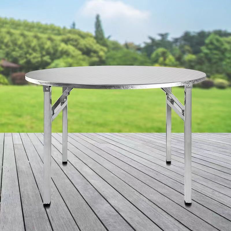 锈钢转盘圆桌折叠桌子圆形烧烤摆摊排档大圆桌食堂餐桌