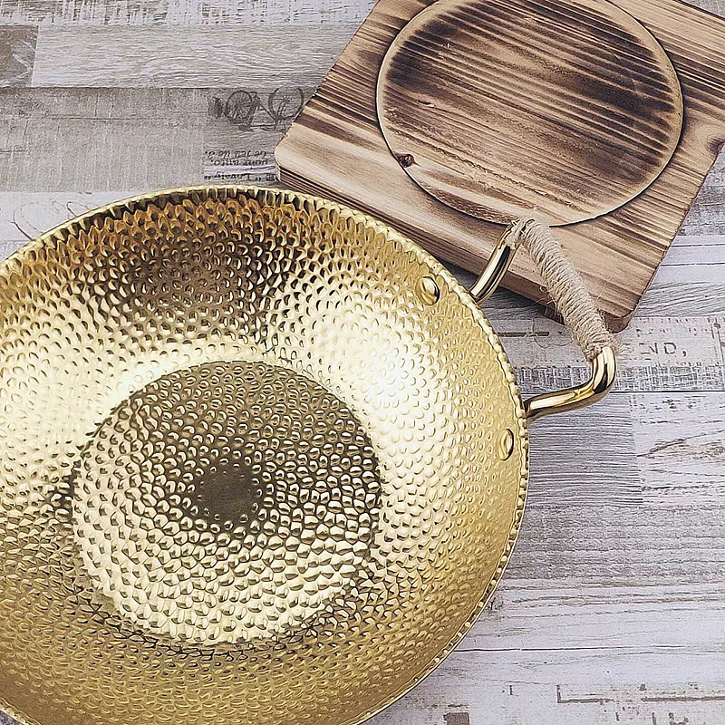 木托创意锤纹不锈钢干锅锅金色耳锅仔甲鱼煲商用酒精火锅盆餐饮