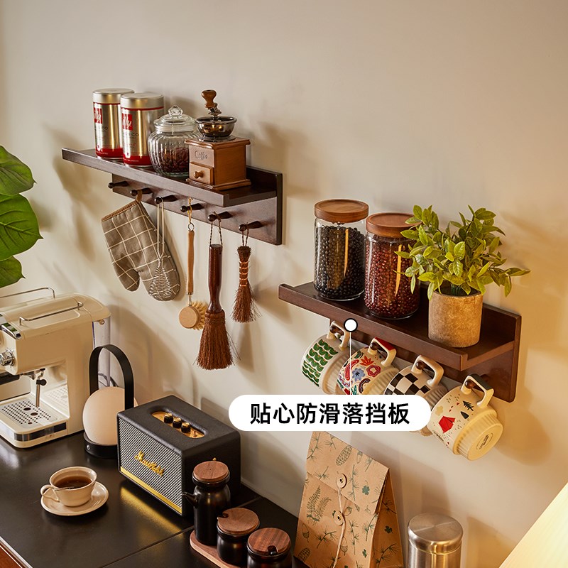 墙上挂衣架实木壁挂衣架创意门厅挂衣钩带隔板衣帽架免打