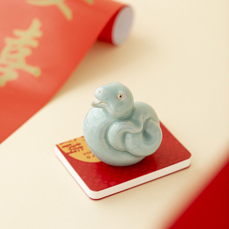 汝山明汝瓷年礼上新蛇来运转 茶具组一壶两杯带茶宠礼