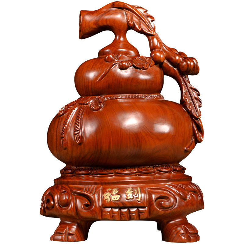 梨实木雕刻福到葫芦木根雕大号福禄红木质家居饰工艺品