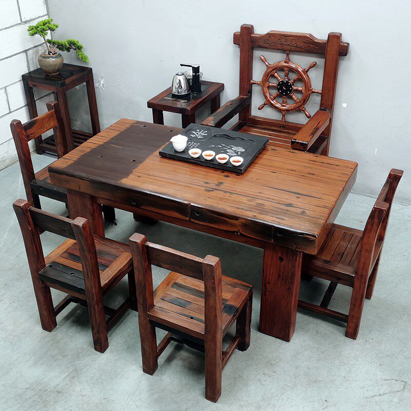 老船木茶桌椅全实木办公室整板功夫泡茶独板茶台茶具大板茶几