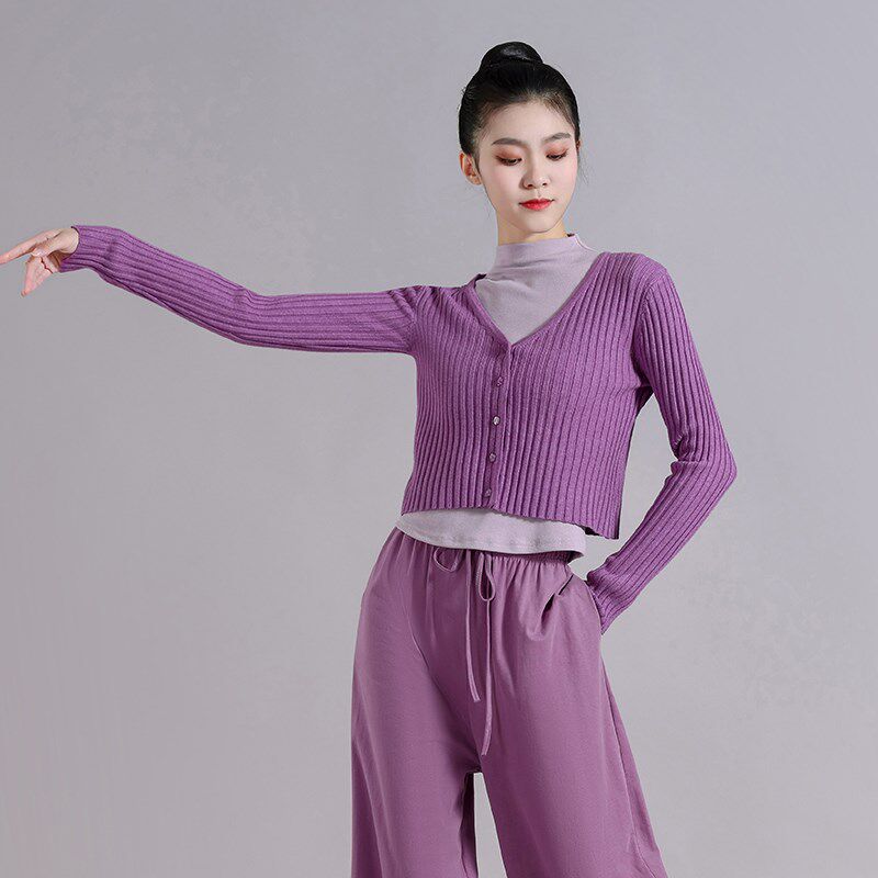 2024秋冬新款加厚短款舞蹈服成人开衫毛衣形体服古典现代舞练功服