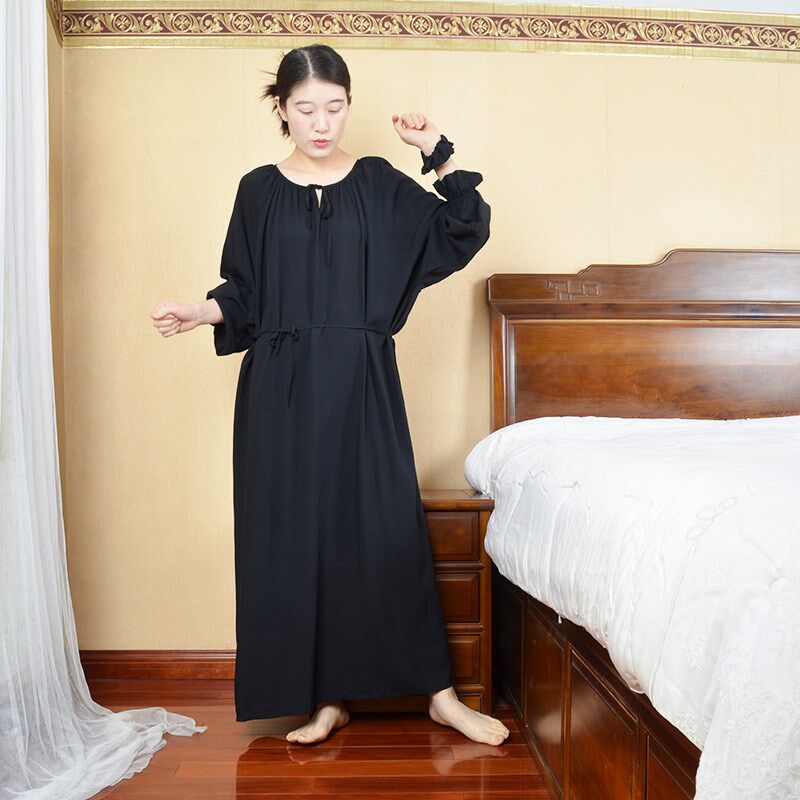 高个子加长版绵绸睡裙女夏季超薄款可外穿大码宽松V防蚊长袖家居