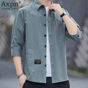 时尚七分袖男士衬衫2025年秋季新款中袖薄款中青年长袖加厚厕所