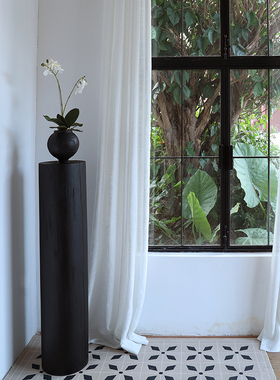 雕塑底座a摆台侘寂实木圆柱家居客厅落地摆件装饰花架碳化原木树