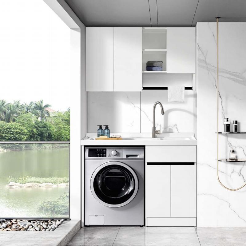 阳台洗衣机柜铝合金整板蜂窝大板洗手脸盆台一体柜带搓板切角定制