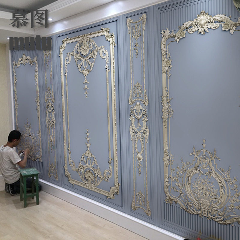 8D欧式仿石膏线电视p背景墙壁纸沙发墙纸卧室床头方框墙布全屋定