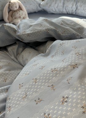 美式淡雅蓝色小碎花全棉四件套1.5m1.8米被套床单三件套少女