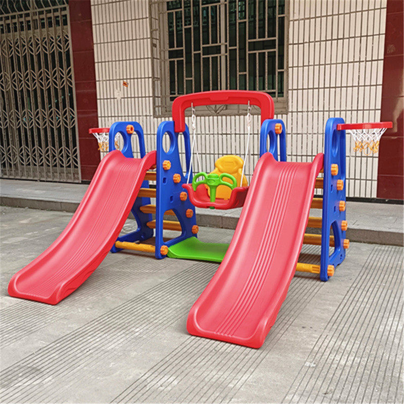 儿童双滑道多功能k滑梯组合 室内家用双人滑滑梯秋千 U型底座扇形