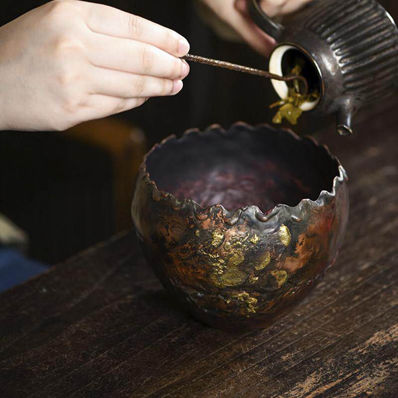 铜建水茶洗中式覆古手工烧色茶渣废水缸家用茶台水盂干泡台水洗桶