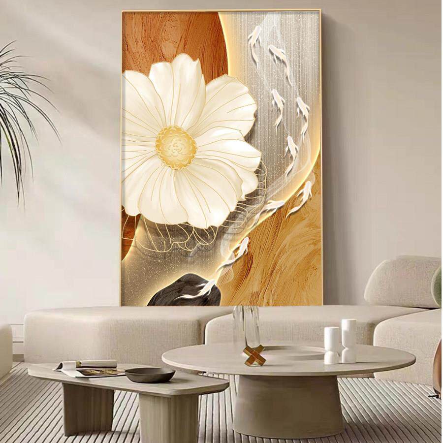 九鱼图牡丹花轻奢挂画 画现代简约客厅装饰画 画沙发玄关背景墙大