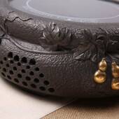 铸铁鎏金黑晶炉泡茶炉迷你圆形小型功夫茶煮茶器铁壶铜壶烧水炉套