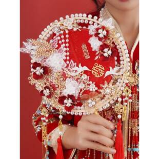 团扇新娘婚礼DIY材料包装手捧花高端中式婚礼汉代婚纱婚礼扇子礼