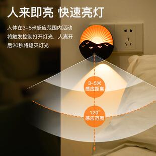 床头小夜灯遥控接线 线款人体感应卧室插电式睡眠气氛灯新款射灯