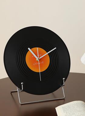 覆古黑胶唱片桌面时钟摆件客厅家居办公室书桌酒柜餐边电视柜装饰
