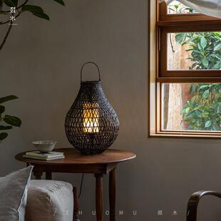 叕木|夜归落地防风灯/东南亚进口藤编日式侘寂风创意气氛灯草坪灯