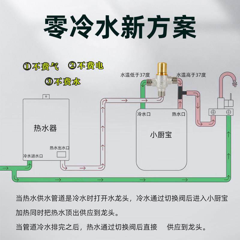 零冷水切换阀智能恒温小厨宝专用4分太阳能燃气热水器全铜循环阀