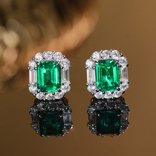 VISING【AGL国际证书】培育祖母绿宝石耳钉耳饰共2.8克拉左右